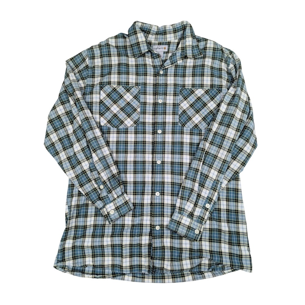 Carhartt Blue/Green Plaid Chest Pocket L/Sleeve Button Up Shirt Men's Size Large